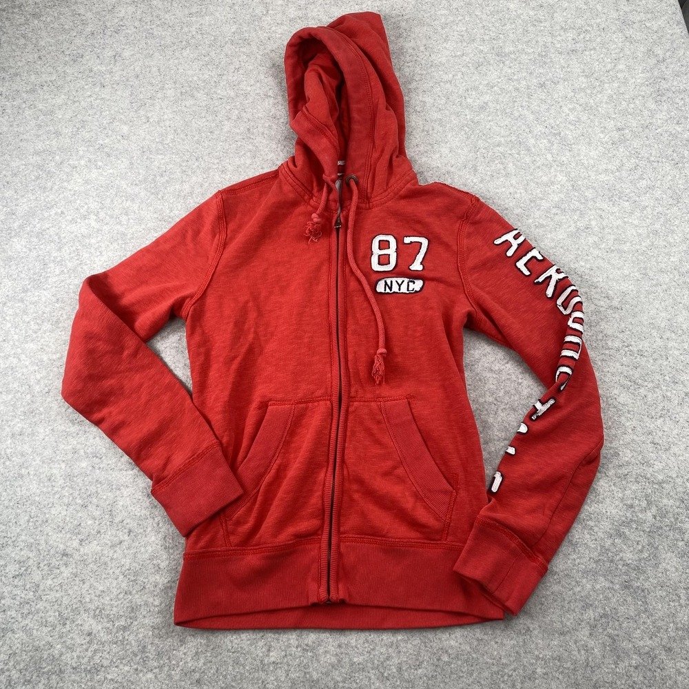 Aeropostale Hoodie Girls XS Red 87 NYC Full Zip Fleece Juniors Sweatshirt